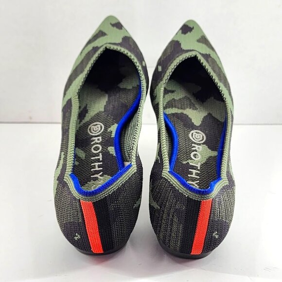 Rothy's The Point Olive Green Camo Retired Pointy Toe Ballet Flat Size 8.5 - Picture 2 of 10